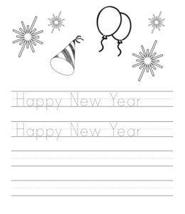 Happy New Year writing practice sheet  for kids