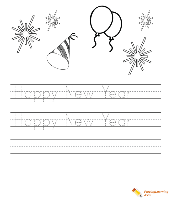 Happy New Year Writing Worksheet  for kids