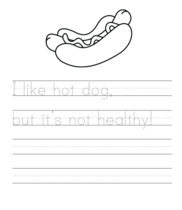 I like Hot Dog writing sheet  for kids