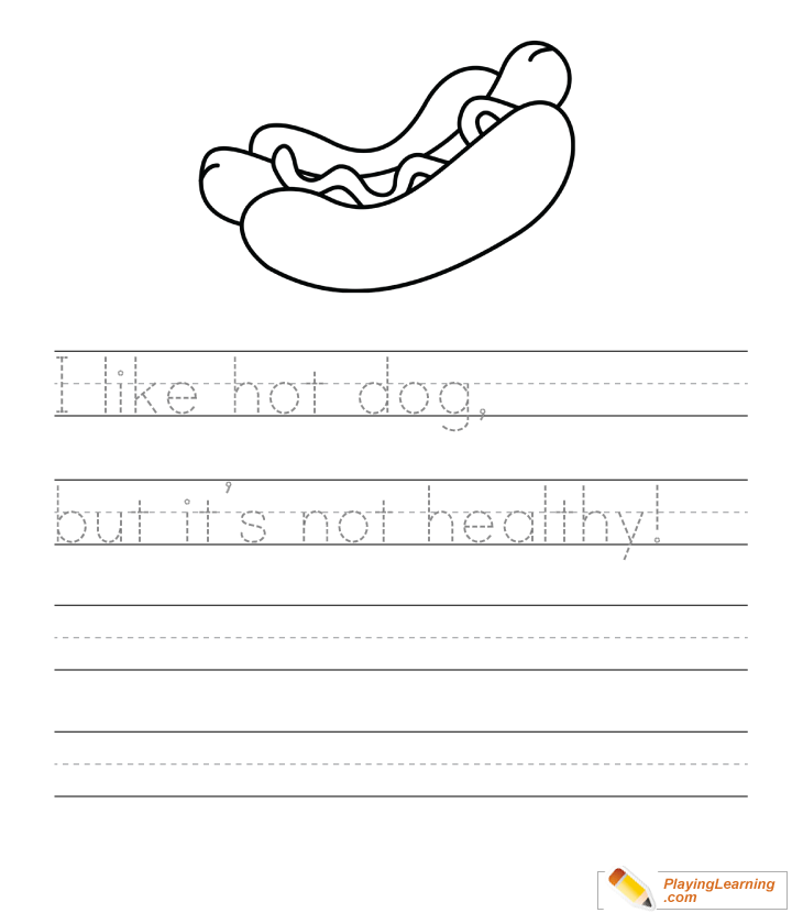 Hot Dog Writing Sheet  for kids