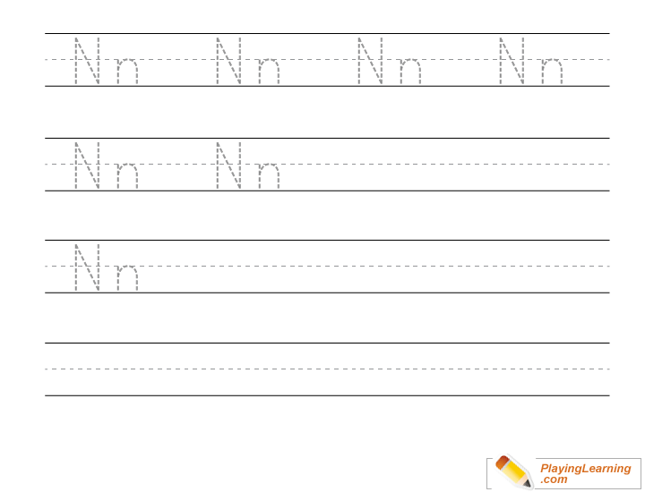 Kindergarten Handwriting Practice Letter N for kids