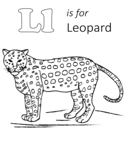L is for Leopard coloring page  for kids