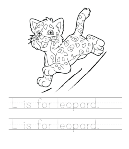 L is for Leopard writing practice sheet  for kids