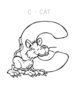 C is for Cat coloring page for kids