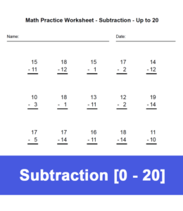Printable subtraction worksheet