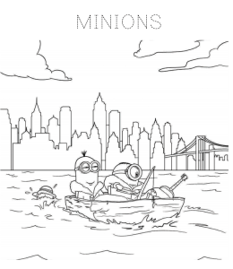 Bob and Kevin The Minion on a Boat Coloring Page for kids
