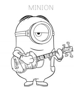 Stuart The Minion Playing Guitare Coloring Page for kids
