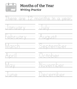Months of the year tracing worksheet for kids