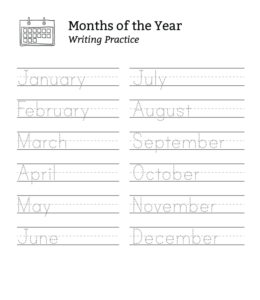 Twelve months of the year tracing worksheet  for kids