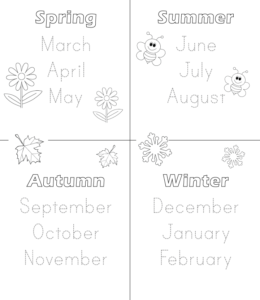 Practice writing months in each season of the year for kids