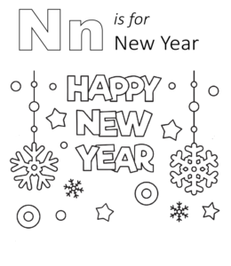 N is for New Year coloring page  for kids