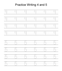 Number tracing worksheet 4 and 5 for kids