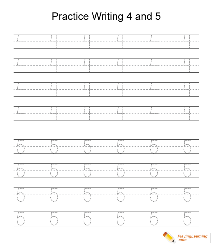 Number 4 And 5 Writing Worksheet for kids
