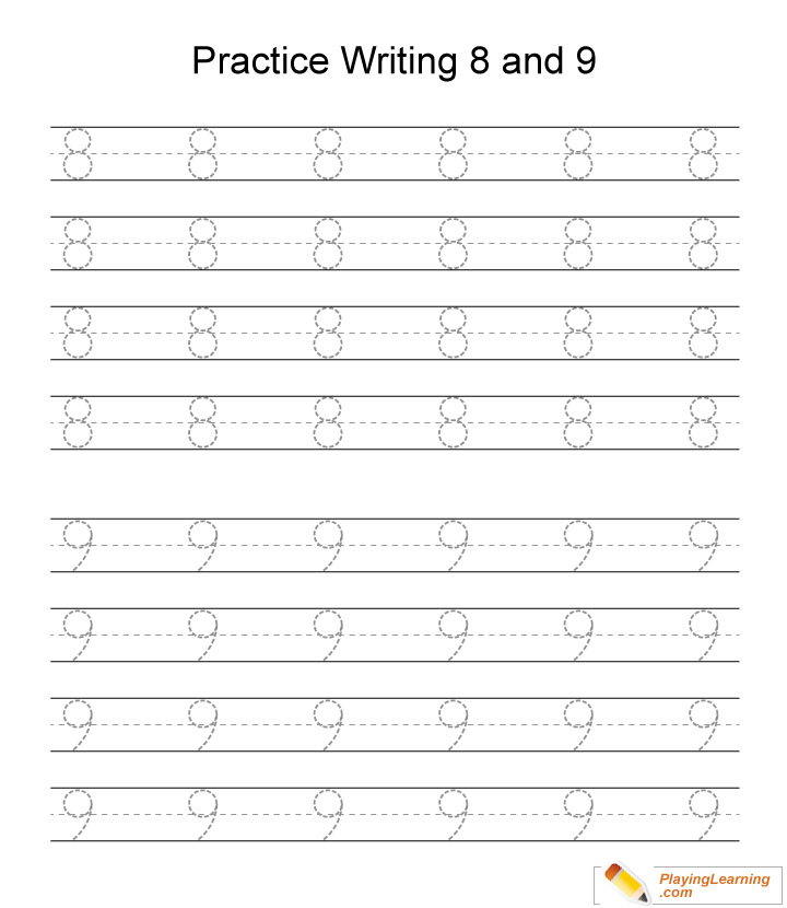 Number 8 And 9 Writing Worksheet for kids
