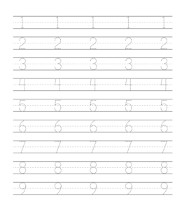 Number tracing worksheet 1 through 9 for kids