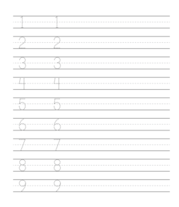 Number tracing worksheet 1 through 9 for kids