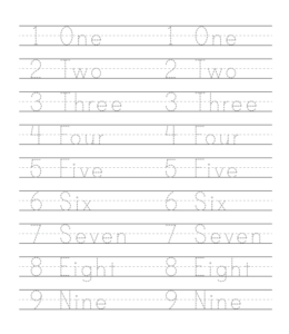 Number writing worksheet 1 through 9 for kids