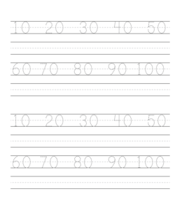 Number writing practice 10 through 100 - Counting by 10 for kids