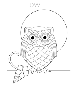 Owl with Cool Pattern Coloring Printable for kids