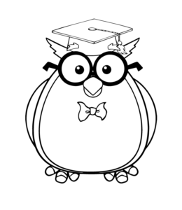 Smarty Owl with Eyeglasses, Cap and Gown Coloring Page for kids