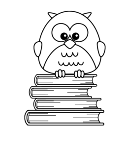 Owl on Stack of Books Coloring Page for kids