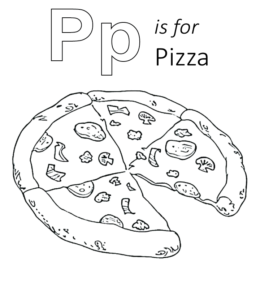 P is for Pizza coloring page for kids