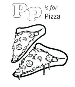 P is for Pizza coloring page for kids