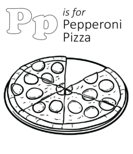 P is for Pizza coloring printable for kids