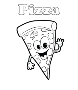 Cute cartoon pizza coloring page for kids