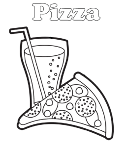 Pizza and drink coloring page for kids