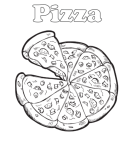 Whole pizza coloring printable for kids