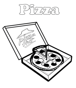 Whole pizza in a box coloring page for kids