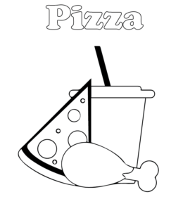 Pizza and drink coloring page for kids