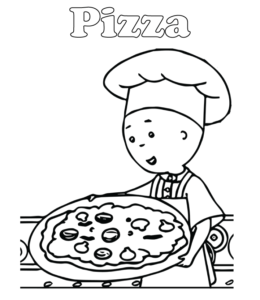 Caillou making pizza coloring page for kids
