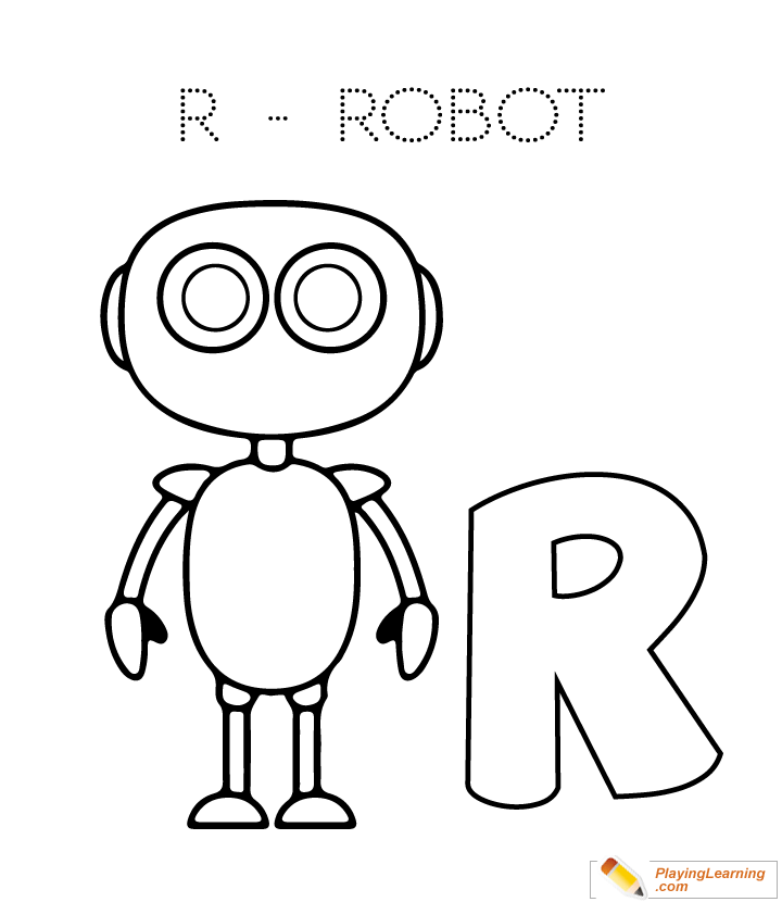 R Is For Robot Coloring Page for kids