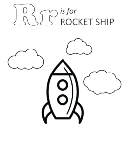 R is for Rocket Ship coloring page  for kids