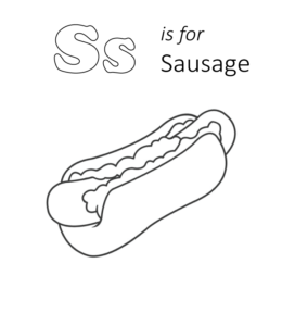 S is for sausage coloring page for kids