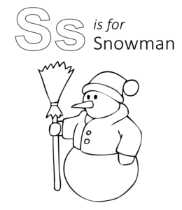 S is for snowman coloring page  for kids