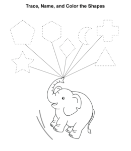Fun elephant shape tracing and coloring worksheet for kids