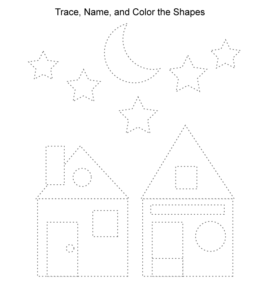 House shape tracing and coloring worksheet for kids