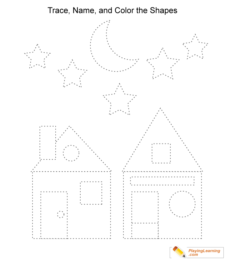 Shape Tracing And Coloring Worksheet 04 for kids