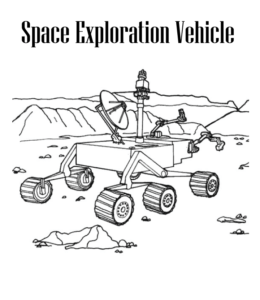 Space exploration vehicle coloring page for kids