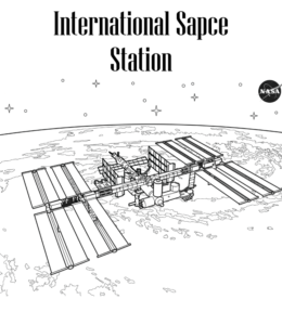 Space station coloring page for kids