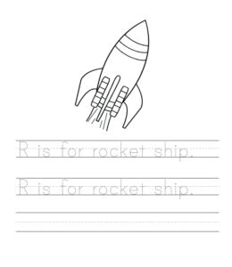 R is for rocket ship writing worksheet  for kids