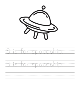 S is for spaceship writing worksheet  for kids