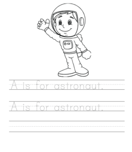A is for astronaut writing worksheet  for kids