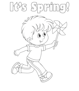 Boy Playing in Spring Coloring Sheet   for kids