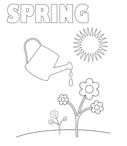 Watering Plants in Spring Coloring Page   for kids