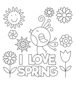I Love Spring Coloring Page   for kids