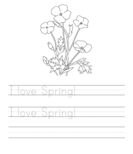 I Love Spring writing worksheet  for kids